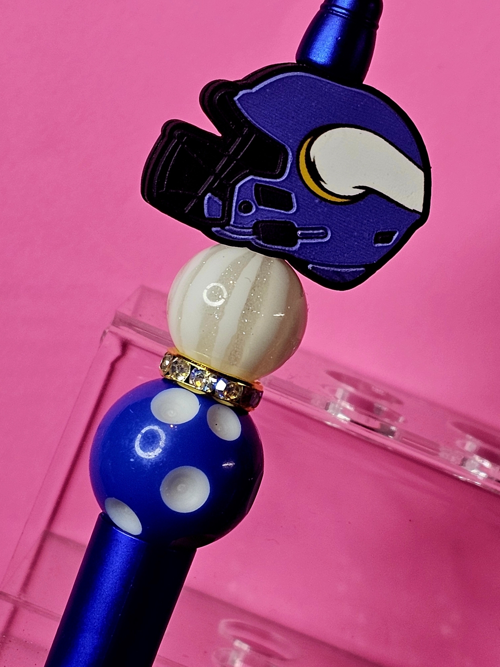 NFL Minnesota Vikings Sparkly/Blingy Custom Created Super Fan Beaded Pen